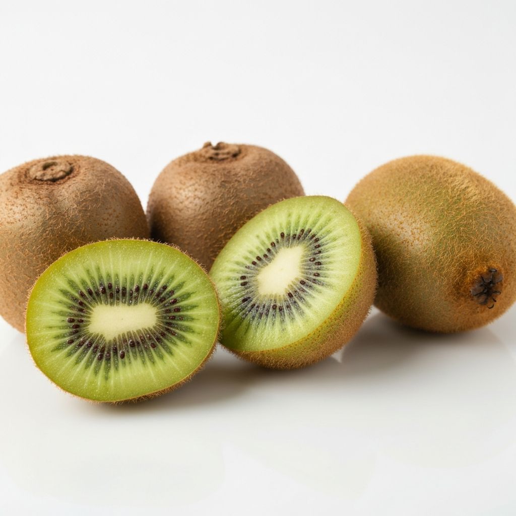 Fresh cut kiwi fruit showing green flesh